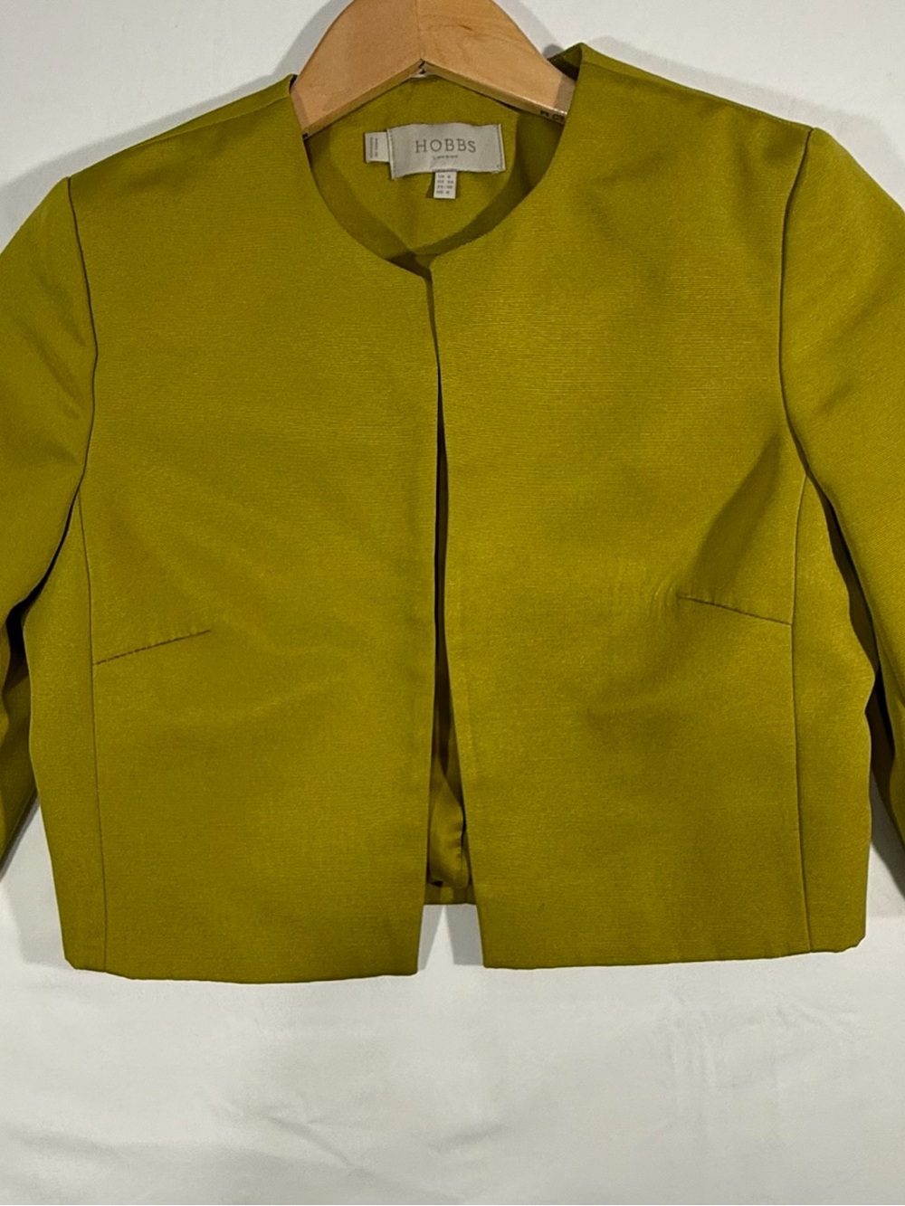 Hobbs Olive Green Cropped Collarless Blazer